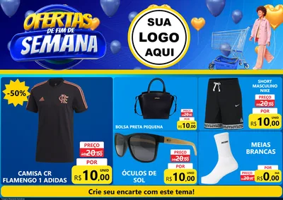 Modelo de Encarte para Encarte A4 Horizontal com o tema Ofertas de Fim de Semana para Roupas e acessórios