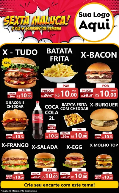 Modelo de Encarte para Encarte Grande com o tema Sexta Maluca! para Hamburgueria