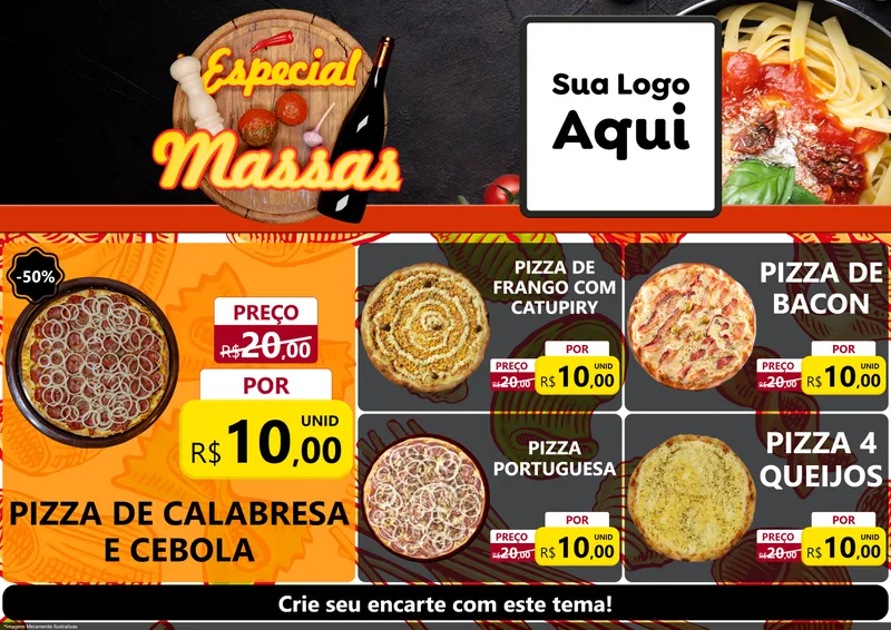Modelo de Encarte para Encarte A4 Horizontal com o tema Especial Massas para Pizzaria