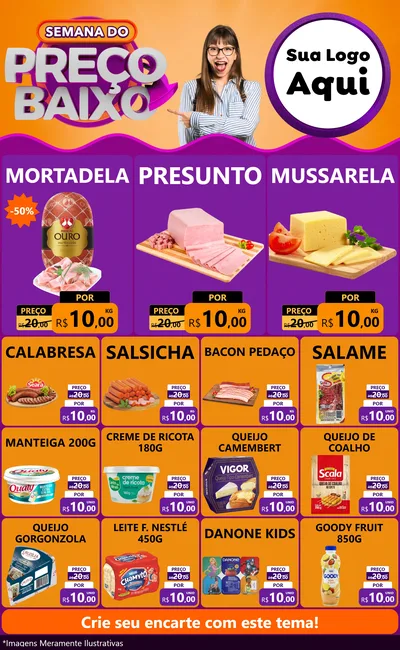 Modelo de Encarte para Encarte Grande com o tema Semana do Preço Baixo para Frios e Laticínios