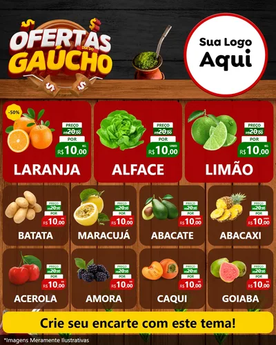 Modelo de Rede Social para Feed Instagram com o tema Ofertas Dia do Gaúcho para Hortifrúti