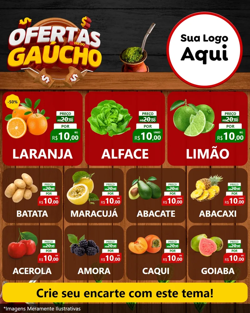 Modelo de Rede Social para Feed Instagram com o tema Ofertas Dia do Gaúcho para Hortifrúti