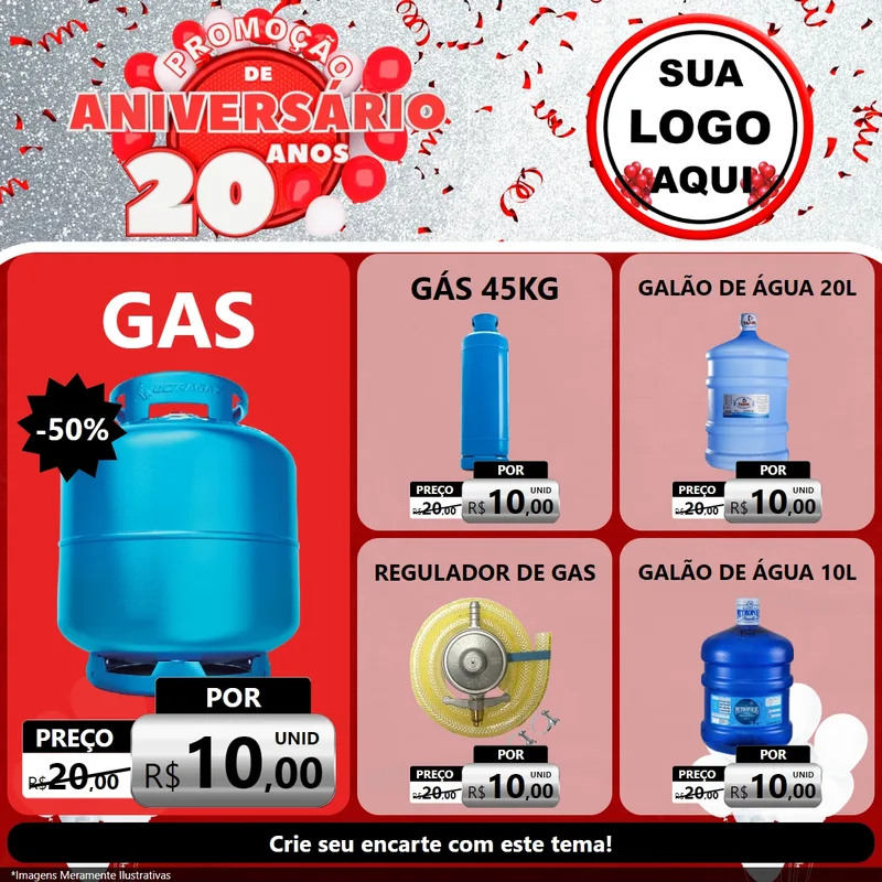 Modelo de Rede Social para Feed Facebook com o tema Promoção de Aniversário - 20 Anos para Água e gás