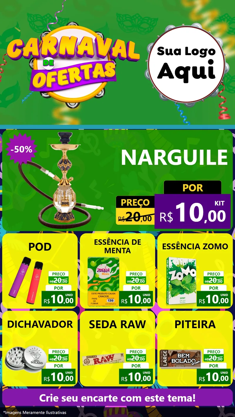 Modelo de Rede Social para Stories com o tema Carnaval de Ofertas para Tabacaria