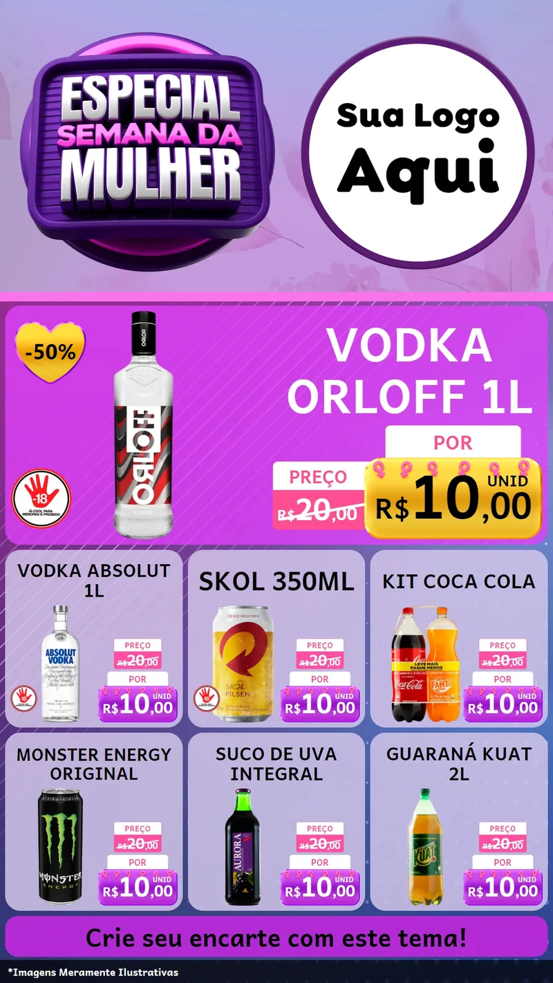 Modelo de Rede Social para Stories com o tema Especial Semana da Mulher para Distribuidora de bebidas