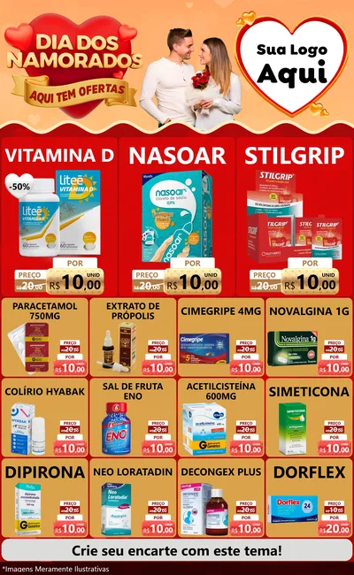 Modelo de Encarte para Encarte Grande com o tema Dia dos Namorados - Aqui Tem Ofertas para Farmácia