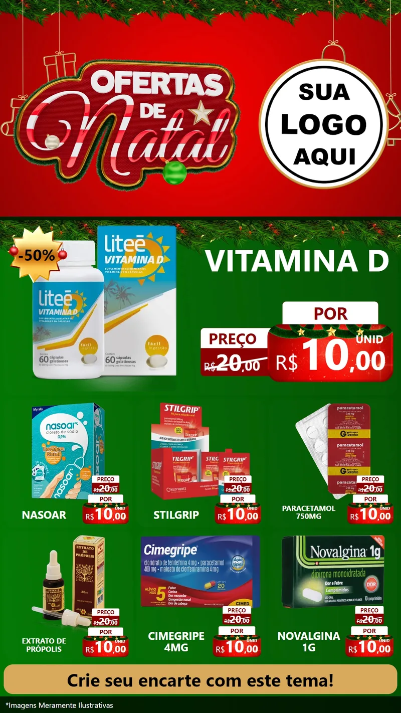 Modelo de Rede Social para Stories com o tema Ofertas de Natal para Farmácia