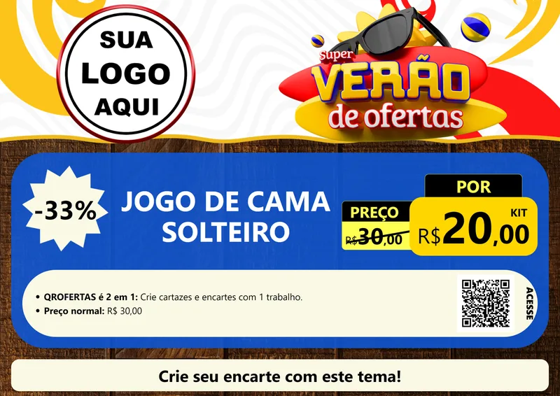 Modelo de Cartaz para Cartaz A4 Horizontal com o tema Super Verão de Ofertas para Cama, Mesa e Banho