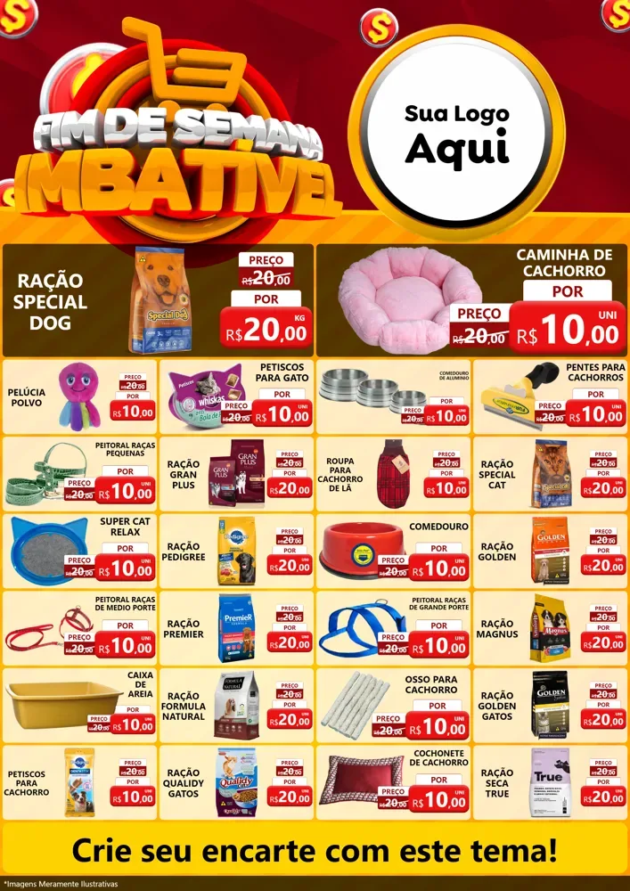 Modelo de Encarte para Encarte A4 Vertical com o tema Fim de Semana Imbatível para Pet Shop