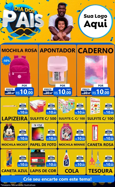 Modelo de Encarte para Encarte Grande com o tema Dia dos Pais para Papelaria
