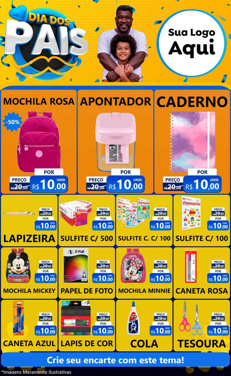 Modelo de Encarte para Encarte Grande com o tema Dia dos Pais para Papelaria