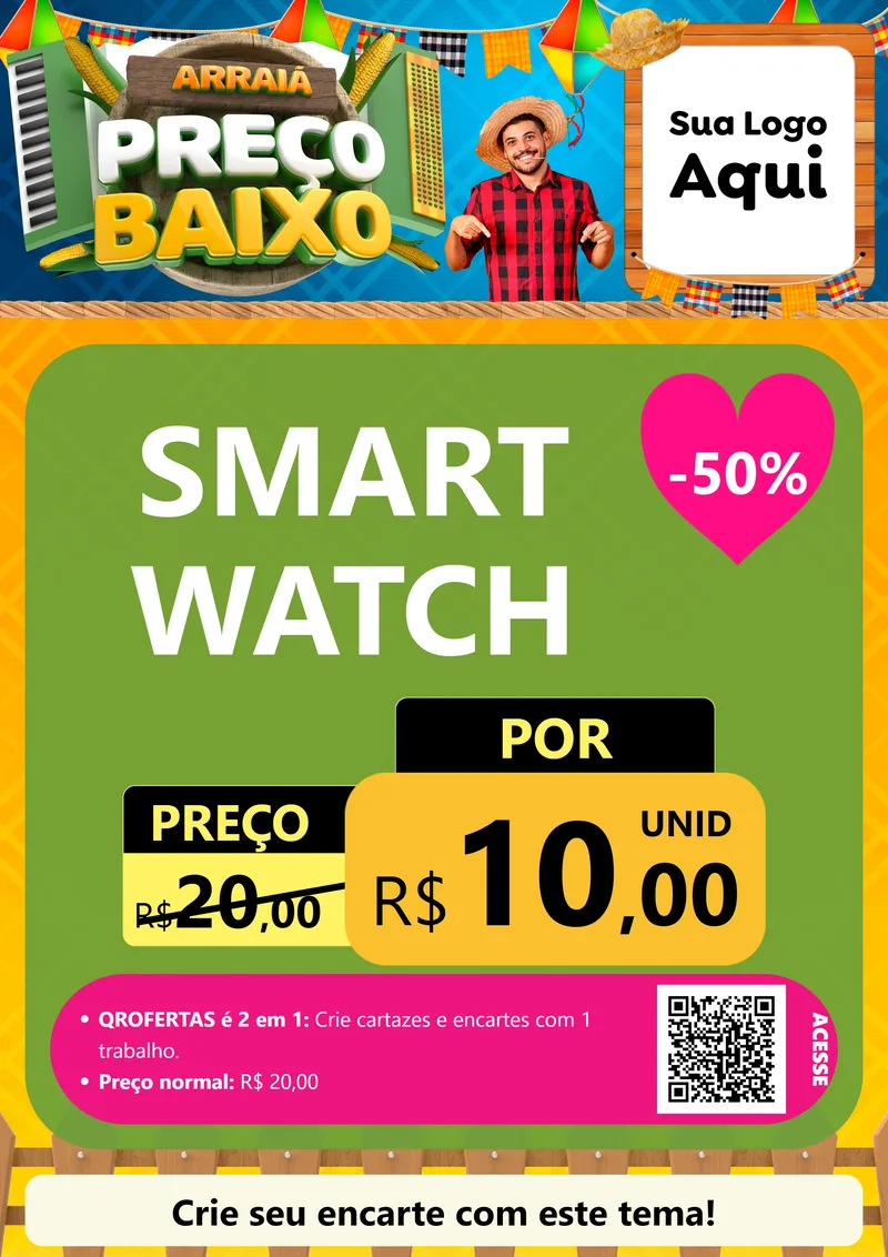 Modelo de Cartaz para Cartaz A4 Vertical com o tema Arraiá de Preço Baixo - Junina para Informática