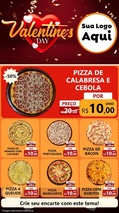 Modelo de Rede Social para Stories com o tema Valentine's Day para Pizzaria