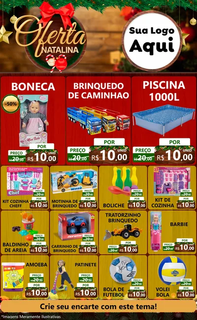 Modelo de Encarte para Encarte Grande com o tema Ofertas Natalina para Brinquedos