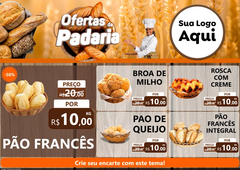 Modelo de Encarte para Encarte A4 Horizontal com o tema Ofertas da Padaria para Padaria