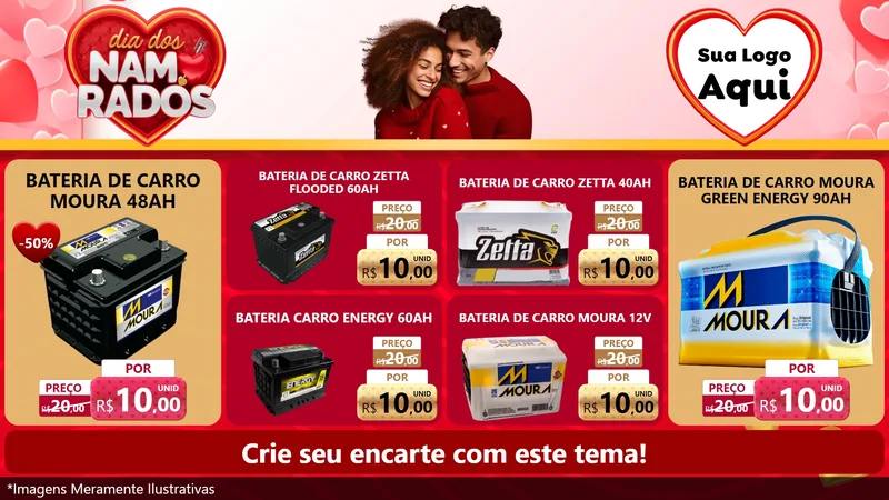 Modelo de TV para TV Horizontal com o tema Dia dos Namorados para Baterias Elétricas
