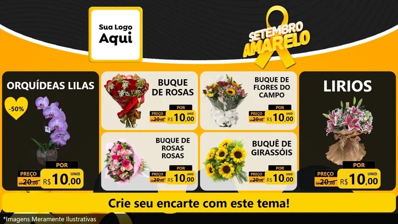 Modelo de TV para TV Horizontal com o tema Setembro Amarelo para Floricultura e jardim