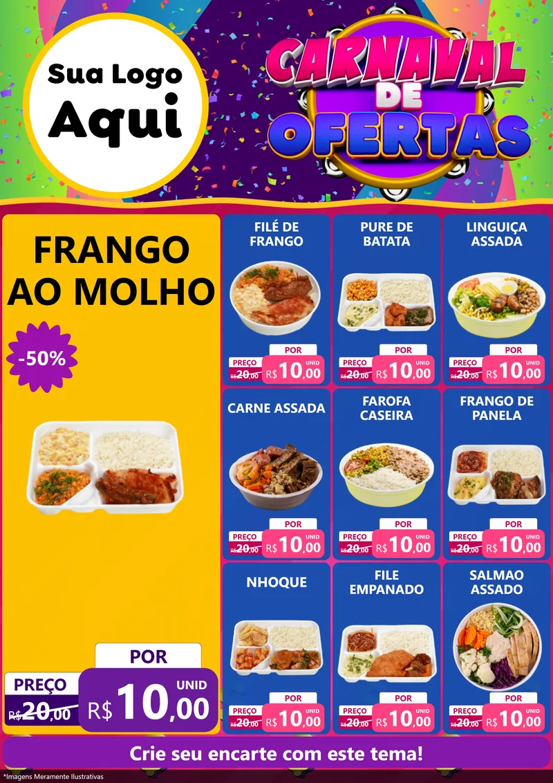 Modelo de Encarte para Encarte A4 Vertical com o tema Carnaval de Ofertas para Restaurante