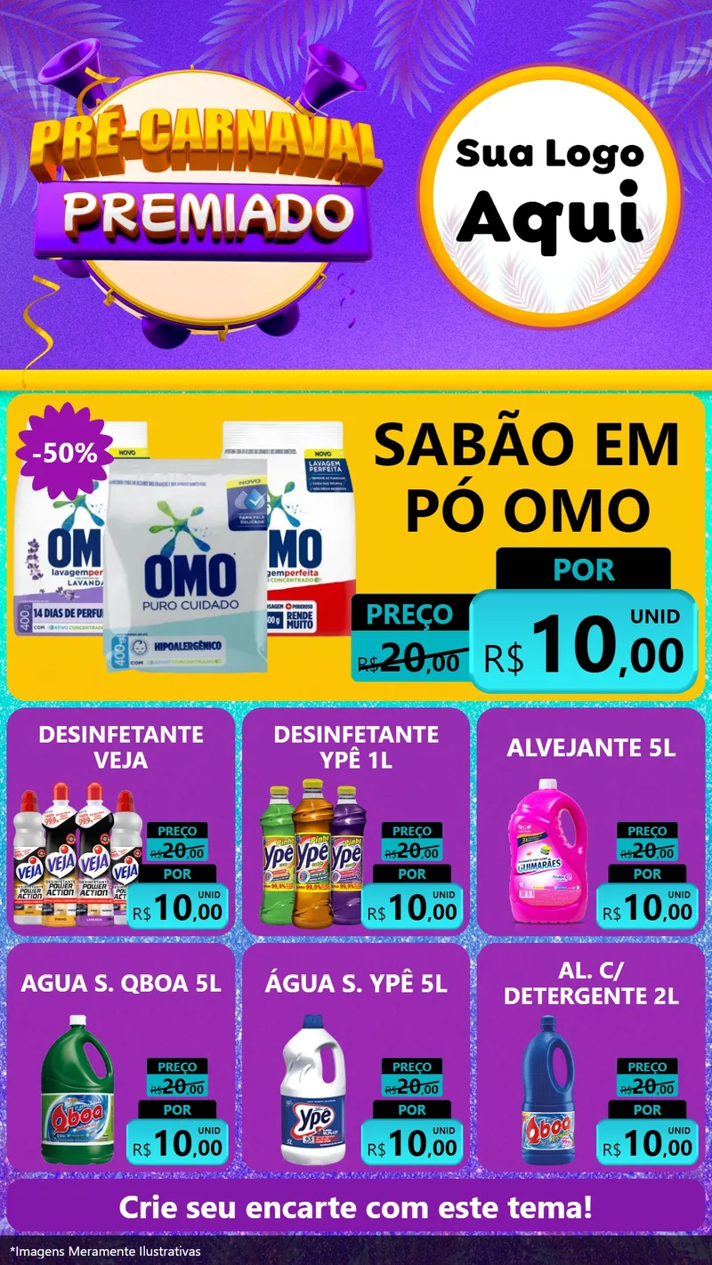 Modelo de Rede Social para Stories com o tema Pré-Carnaval Premiado para Produtos de Limpeza