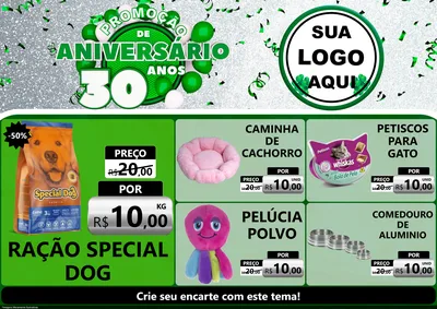 Modelo de Encarte para Encarte A4 Horizontal com o tema Promoção de Aniversário - 30 Anos para Pet Shop