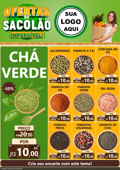 Modelo de Encarte para Encarte A4 Vertical com o tema Ofertas do Sacolão Imperdível! para Produtos Naturais