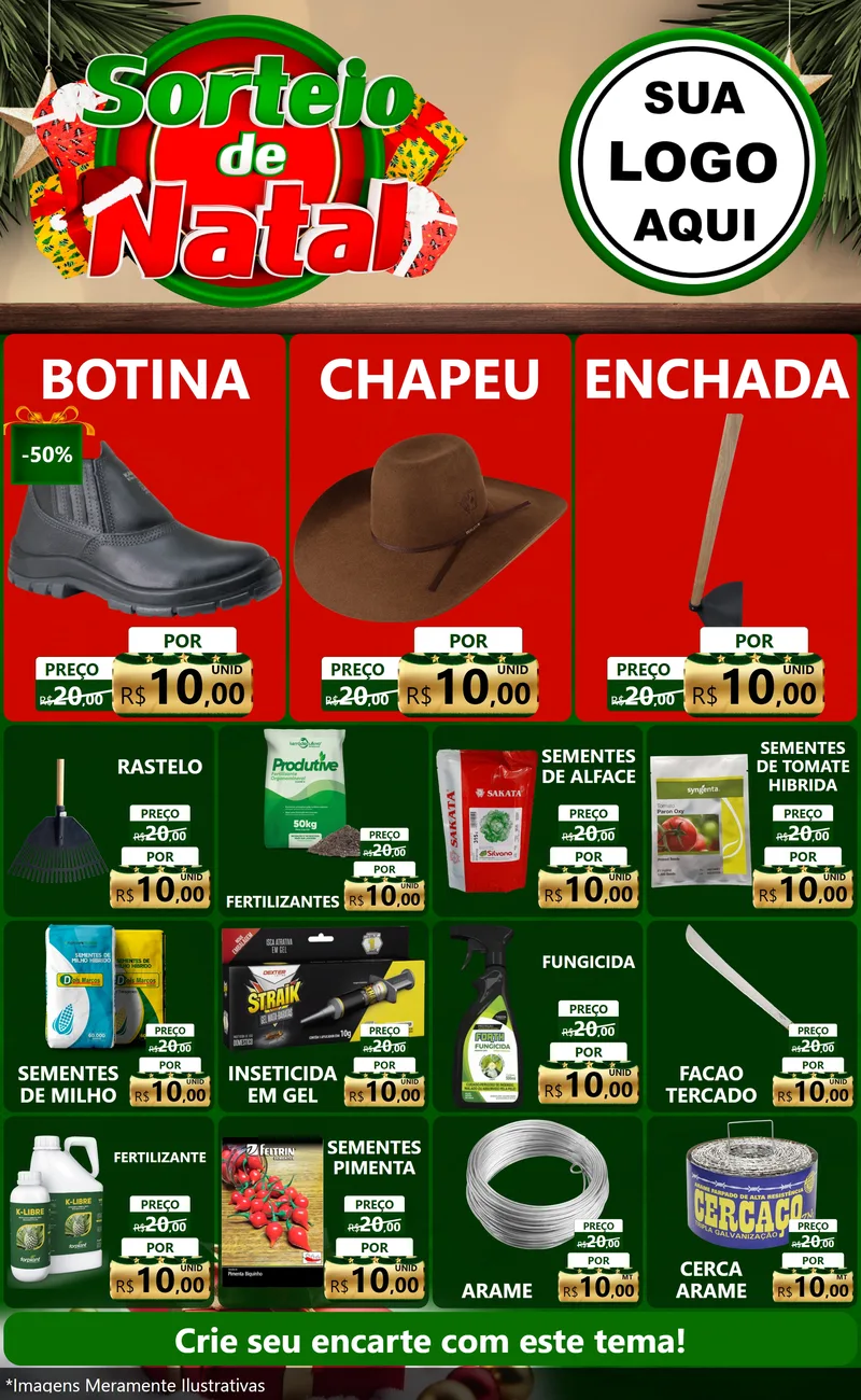 Modelo de Encarte para Encarte Grande com o tema Sorteio de Natal para Agropecuária
