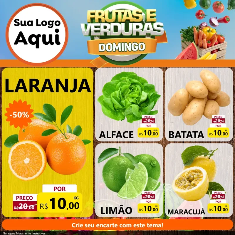 Modelo de Rede Social para Feed Facebook com o tema Frutas e Verduras Domingo para Hortifrúti