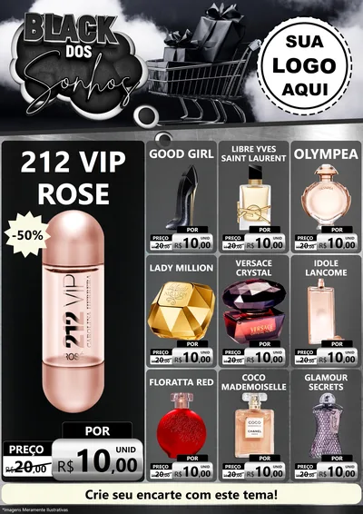 Modelo de Encarte para Encarte A4 Vertical com o tema Black dos Sonhos para Perfumes