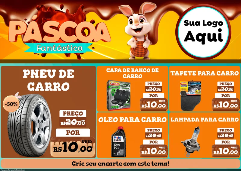 Modelo de Encarte para Encarte A4 Horizontal com o tema Páscoa Fantástica para Auto peças