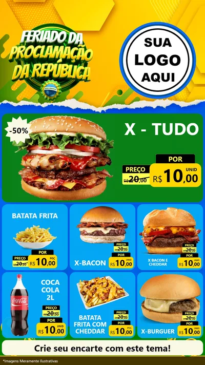 Modelo de Rede Social para Stories com o tema Feriado da Proclamação da República para Hamburgueria
