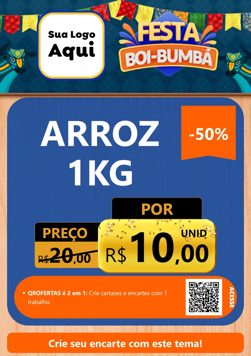 Modelo de Cartaz para Cartaz A4 Vertical com o tema Festa Boi Bumbá para Supermercado