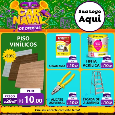 Modelo de Rede Social para Feed Facebook com o tema Carnaval de Ofertas para Material para Construção