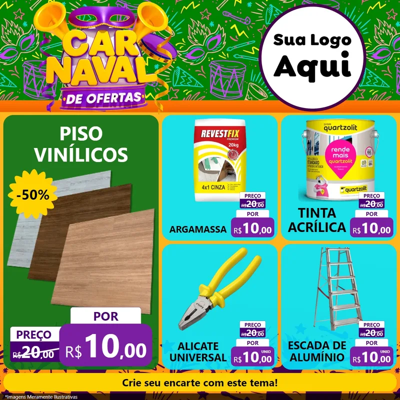 Modelo de Rede Social para Feed Facebook com o tema Carnaval de Ofertas para Material para Construção