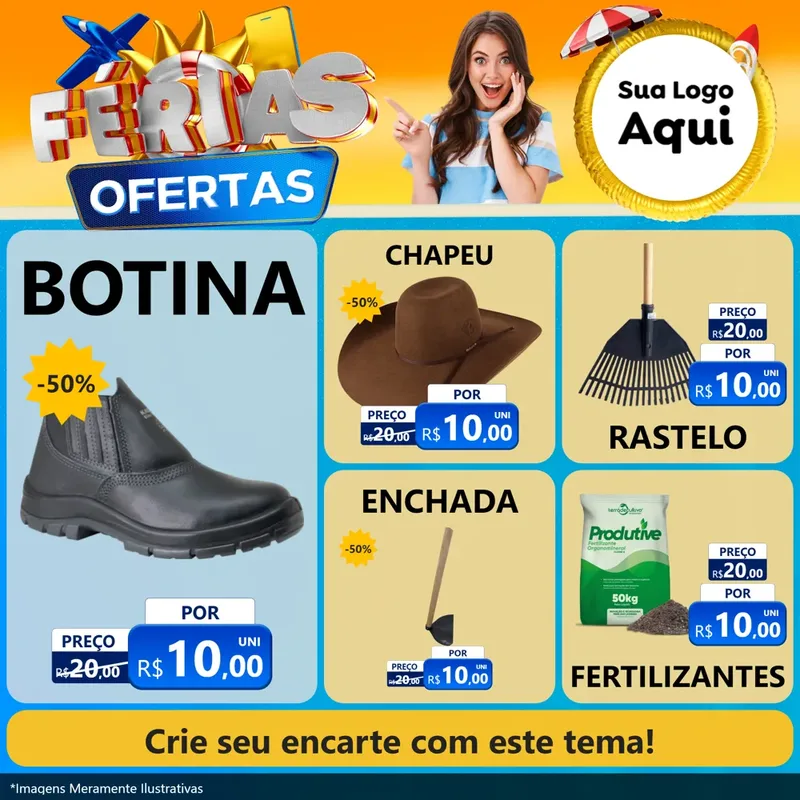 Modelo de Rede Social para Feed Facebook com o tema Ofertas - Férias para Agropecuária