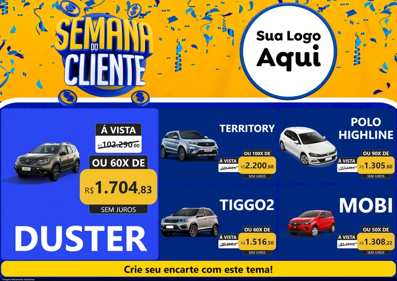 Modelo de Encarte para Encarte A4 Horizontal com o tema Semana do Cliente para Concessionaria de Carros