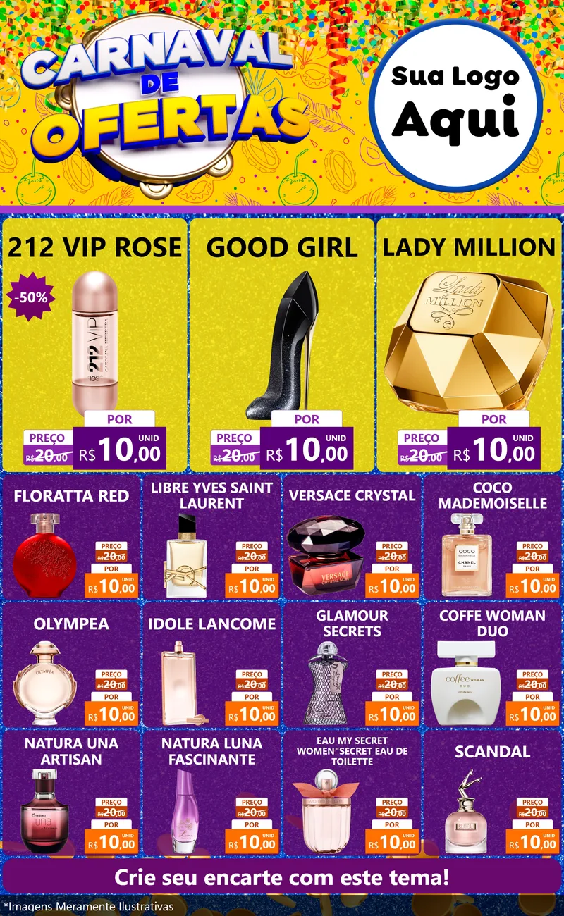 Modelo de Encarte para Encarte Grande com o tema Carnaval de Ofertas para Perfumes