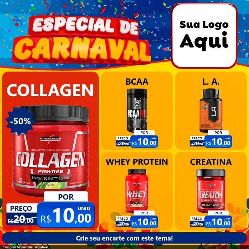 Modelo de Rede Social para Feed Facebook com o tema Especial de Carnaval para Suplementos alimentares