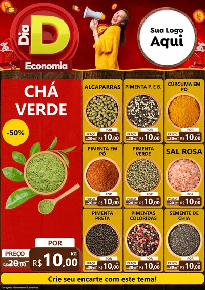 Modelo de Encarte para Encarte A4 Vertical com o tema Dia D Economia para Produtos Naturais