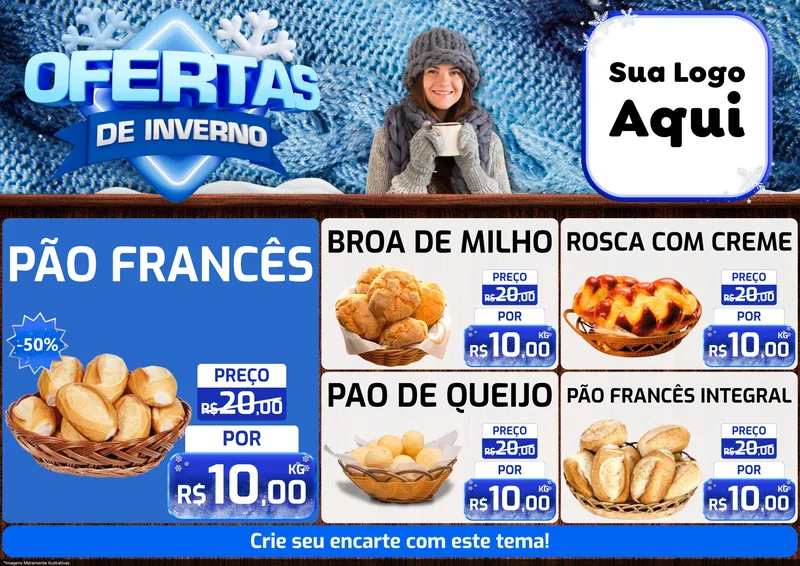 Modelo de Encarte para Encarte A4 Horizontal com o tema Ofertas de Inverno para Padaria