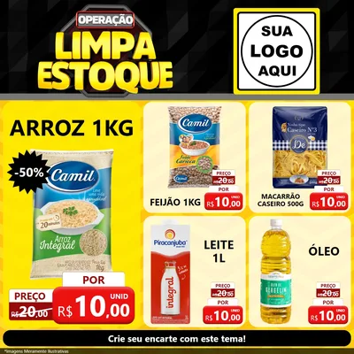Modelo de Rede Social para Feed Facebook com o tema Operação Limpa Estoque para Supermercado