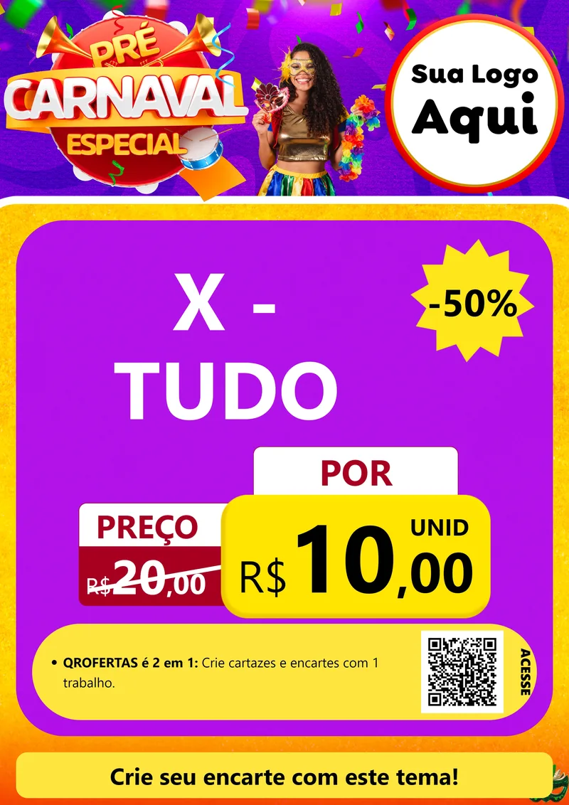 Modelo de Cartaz para Cartaz A4 Vertical com o tema Pré-Carnaval Especial para Hamburgueria