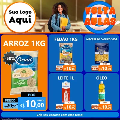 Modelo de Rede Social para Feed Facebook com o tema Volta Às Aulas para Supermercado