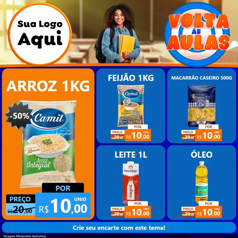 Modelo de Rede Social para Feed Facebook com o tema Volta Às Aulas para Supermercado