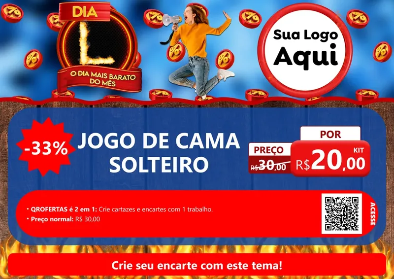 Modelo de Cartaz para Cartaz A4 Horizontal com o tema Dia L - O Dia Mais Barato Do Mês para Cama, Mesa e Banho