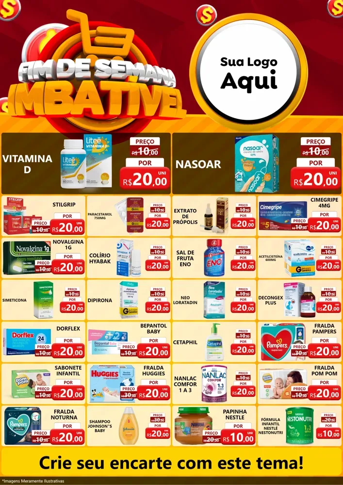 Modelo de Encarte para Encarte A4 Vertical com o tema Fim de Semana Imbatível para Farmácia