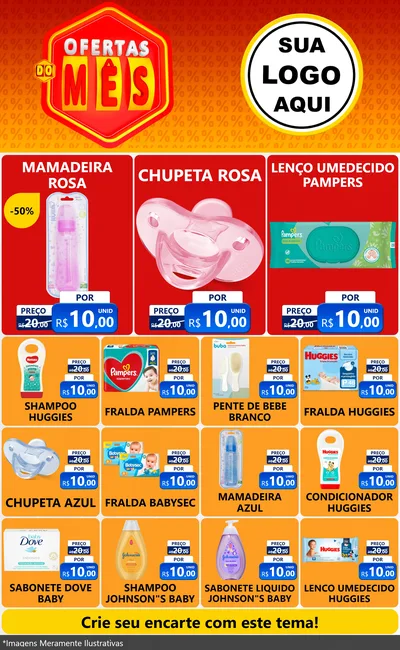 Modelo de Encarte para Encarte Grande com o tema Ofertas do Mês para Bebês