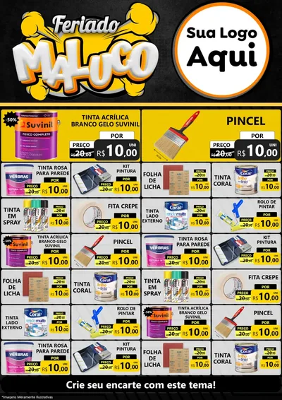 Modelo de Encarte para Encarte A4 Vertical com o tema Feriado Maluco para Tintas e Ferramentas