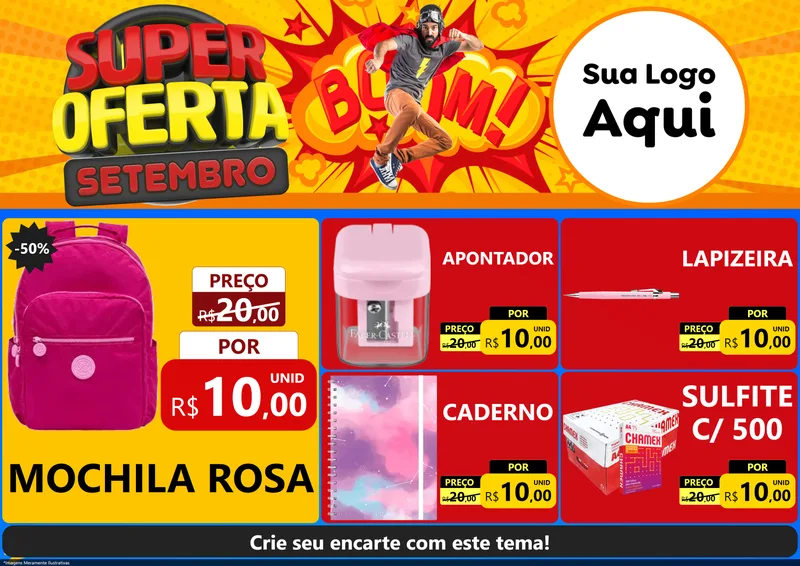 Modelo de Encarte para Encarte A4 Horizontal com o tema Super Oferta Setembro para Papelaria