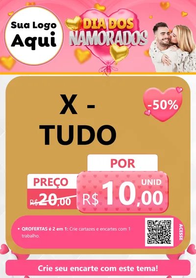 Modelo de Cartaz para Cartaz A4 Vertical com o tema Dia dos Namorados para Hamburgueria
