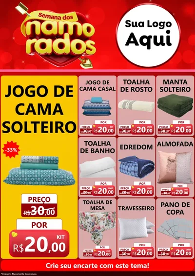 Modelo de Encarte para Encarte A4 Vertical com o tema Semana dos namorados para Cama, Mesa e Banho